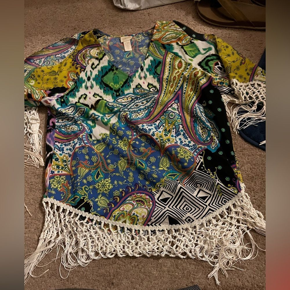 Chicos cold shoulder‎ fringe blouse 0.5